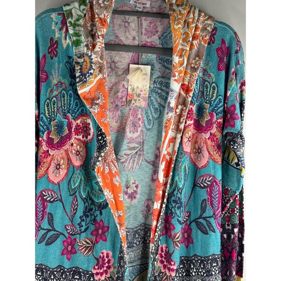 NWT Johnny Was Cardigan Duster Cashmere Sweater Blend Hooded Floral Size S - Picture 3 of 6